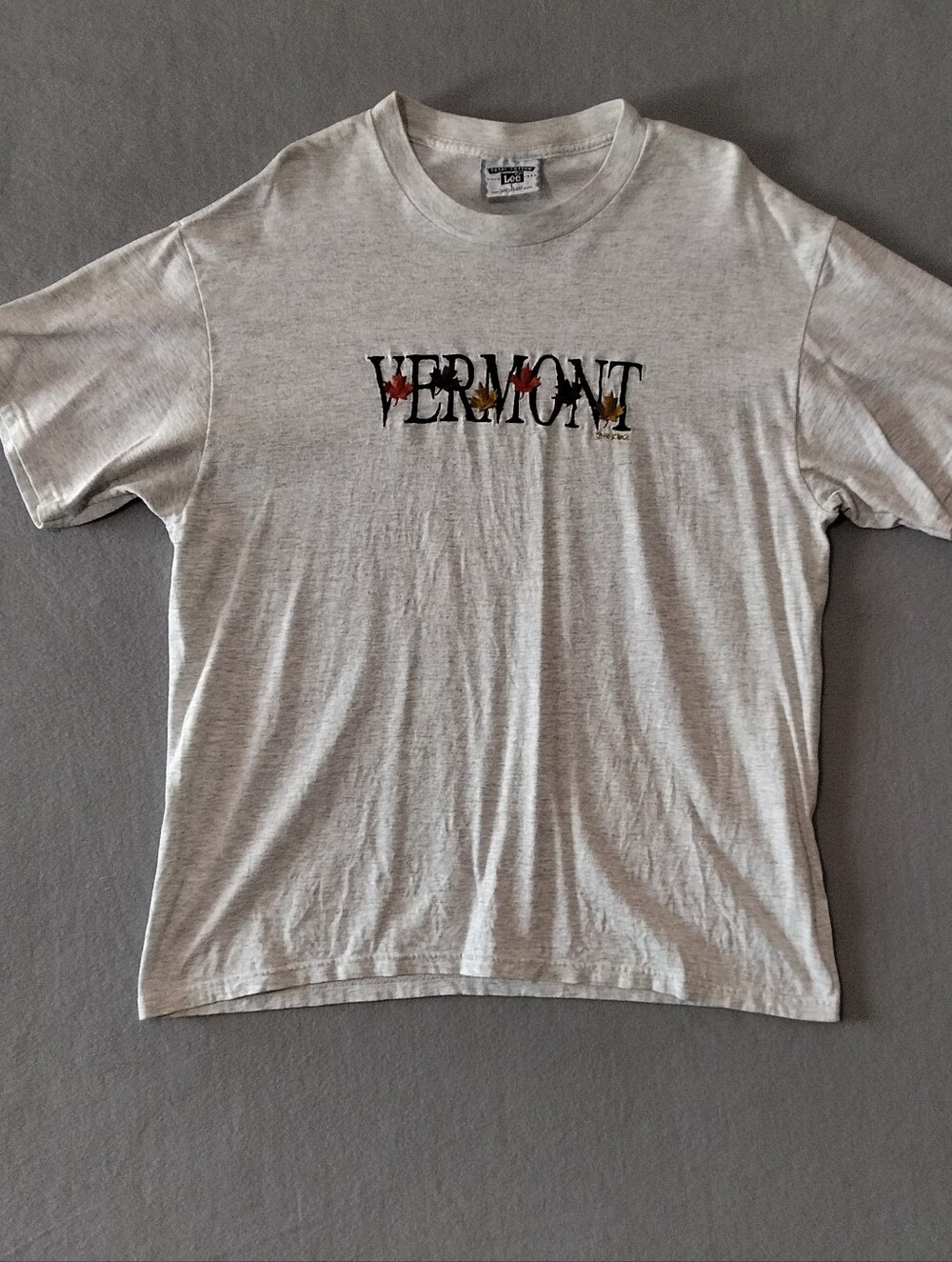 Lee Jeans Vintage 1996 Vermont Autumn Fall Embroidered Cotton T-Shirt Grey Large